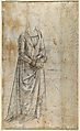 Cartoon for the head of a woman in the Tornabuoni chapel (recto); Study for a standing woman in the Tornabuoni chapel (verso), Domenico Ghirlandaio (Domenico Bigordi) (Italian, Florence 1448/49–1494 Florence), Back chalk, pricked for transfer (recto); Black chalk (verso)